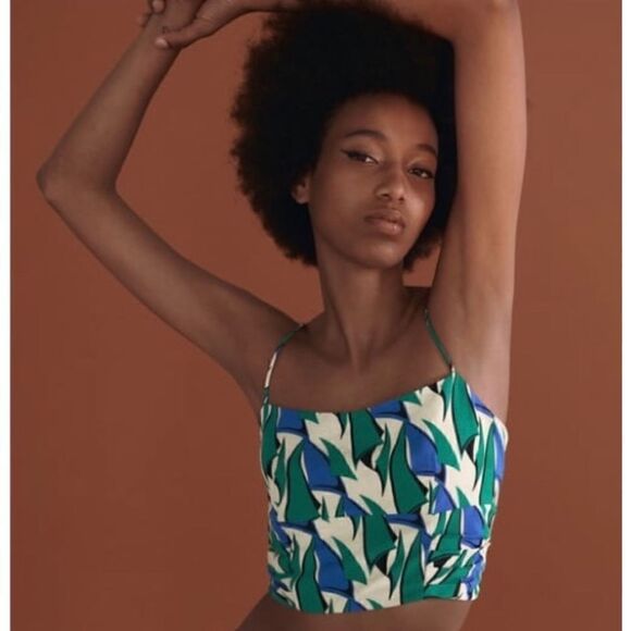 NWT Zara Celeb Style Blogger’s Favorite Printed Linen Blend Crop Top, Size XS - Picture 3 of 14